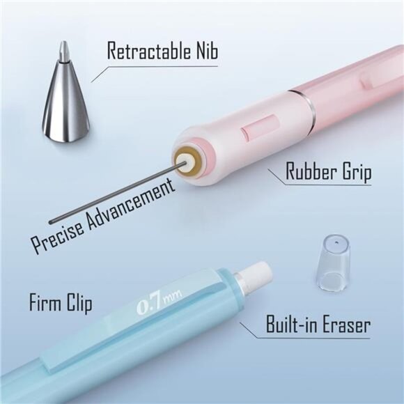 Pastel Mechanical Pencil Set-6PCS 0.5mm&0.7mm Pencils with 360PCS HBLead Refills - Picture 2 of 7